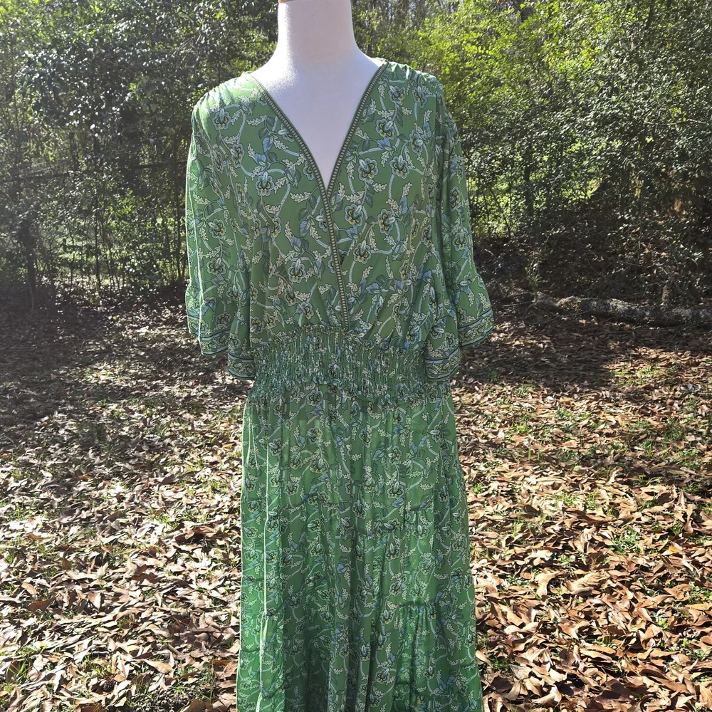 Max Studio Green Boho Maxi Dress Smocked Waist Size 3X - Picture 8 of 11